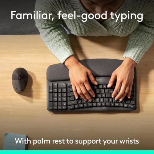 Logitech Wave Keys & Lift Vertical Mouse - Ergonomic Wireless Keyboard and Mouse Combo - with Cushioned Palm Rest, Easy-Switch, Bluetooth, for Multi-OS, Windows/Mac - Graphite (RENEWED)