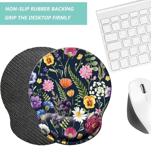 Mouse Pad with Wrist Support, Ergonomic Mouse Pad with Memory Foam Wrist Rest Cushion, Non-Slip Rubber Base Gaming Mice Pad for Home Office Computer Laptop, Multi Flowers