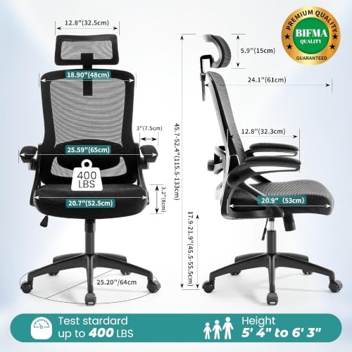 Ergonomic Mesh Office Chair with 2D Adjustable Headrest and Lumbar Support