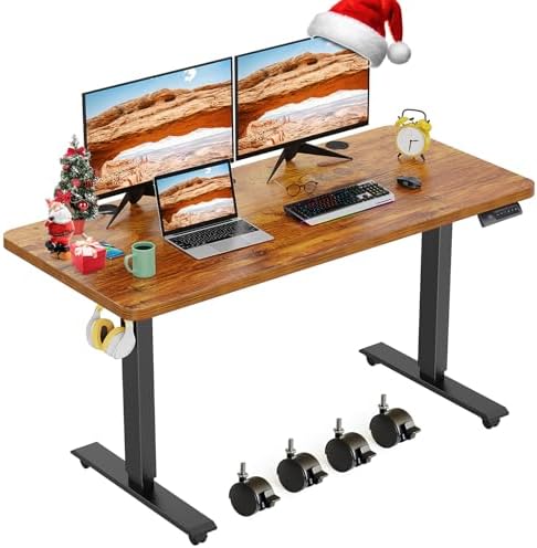 farexon 48x24 Inch Electric Standing Desk with Wheels, Brown