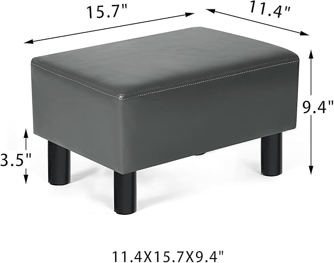 Joveco Small Footstool Ottoman Faux Leather Footrest Modern Rectangular Foot Stools for Living Room Bedroom (Grey)