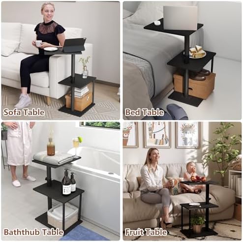 Faesun Swivel Side Table for Couch Arm, Adjustable C End Table for Recliner or Bed, Tv Trays with Storage Shelf for Small Spaces Small Nightstand Table for Living Room, Bedroom