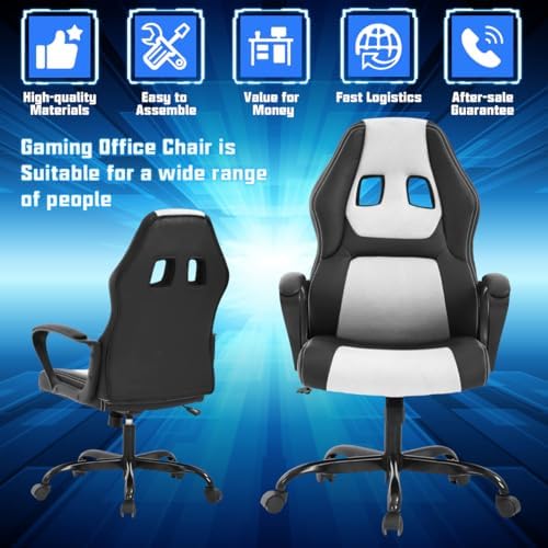 Gaming Chair PC Computer Chair Office Chair for Adult Teen Kids, Ergonomic PU Leather Gamer Chair with Lumbar Support High Back Adjustable Rolling Swivel Desk Chair, White