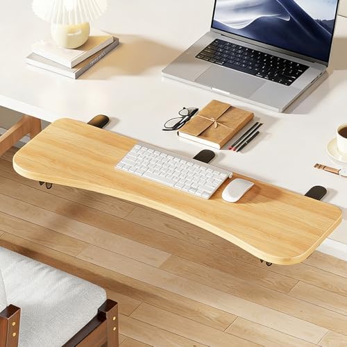 Natural,A76*24,Ergonomics Desk Extender Tray, Desktop Extender with 3/4 stand, 30"x9.4" Clamp on Table Mount Arm Wrist Rest Shelf, Small Table Edge Extender Tray, 90° Foldable Computer Arm Rest for De