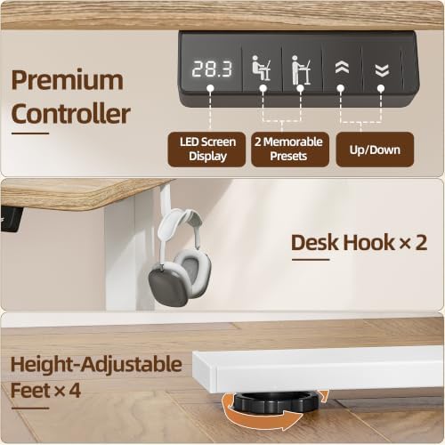 TIQLAB 71 * 30 Extra Deep Standing Desk, Long Electric Adjustable, Maple