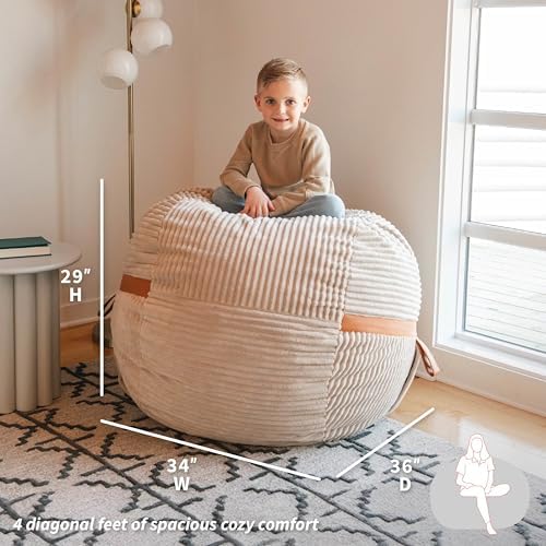Big Joe Fuf 4Ft Foam Bean Bag Chair with Removable Cover for Kids, Teens, Vanilla Latte, Corded Plush, 4 Foot Large Reading and Gaming Seat
