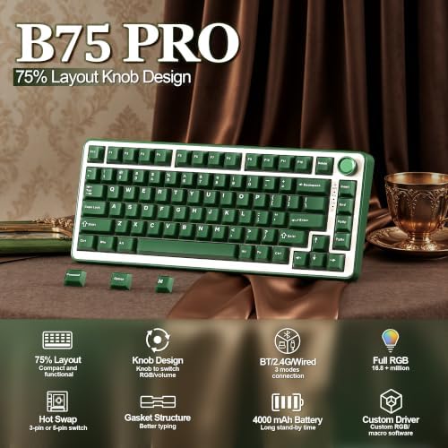 YUNZII B75 PRO 75% Wireless Mechanical Keyboard (Olive Green,CocoaV2)
