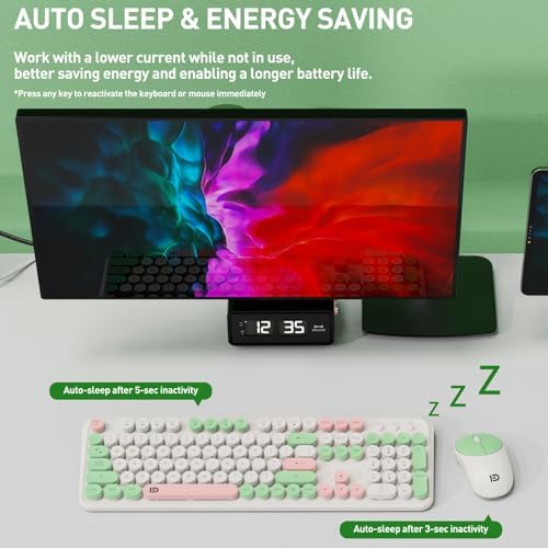 Cute Wireless Keyboard and Mouse Combo,Round Keycaps,for Long Nails,Green