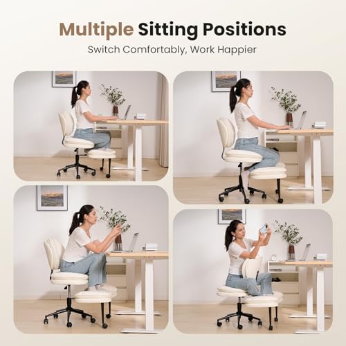 Extra-Wide & Tall Cross-Legged Office Chair – Deeply-Padded Cloud Seat, Ergonomic Back Support, Adjustable Height for ADHD & Meditation, White