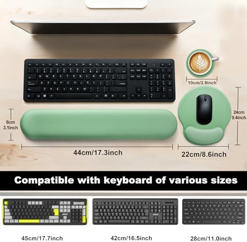 Keyboard Wrist Rest Mouse Pad with Wrist Support, Gaming Mousepad with Non-Slip Base, Ergonomic Mouse Wrist Arm Cushion Support for Home Office Laptop Computer, Easy Typing for Pain Relief, Green