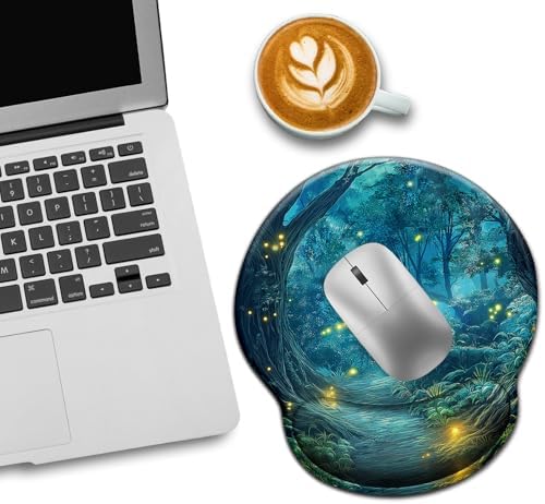 LIMKRIAN Firefly Forest Ergonomic Mouse Pad with Wrist Rest, 9.8 x 8.6in