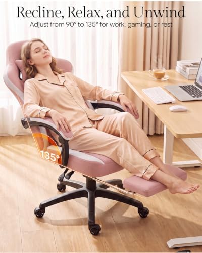 Dowinx High Back Tech Fabric Gaming Chair with Wide Seat, Pink White