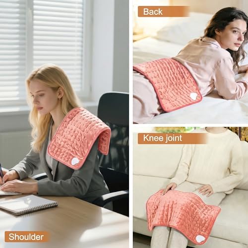 Electric Heating pad for Back Neck Shoulder Knee Arms Legs- Electric Heat Pads with 6 Heat Settings & Auto Shut Off &Dry/Moist Heat Heating Pad for Birthday Mother Father Girl Men Women, BabyPink