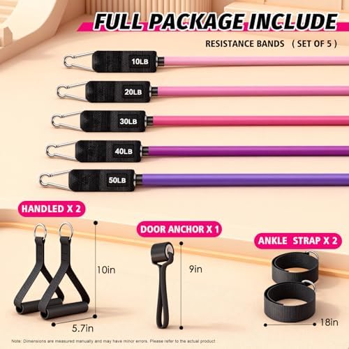 WHATAFIT Resistance Bands with Handles, 150 lb Exercise Bands Set