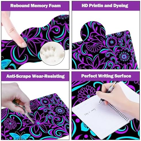 ARTSO Purple Desk Mat, Large Gaming Mouse Pad with Wrist Rest, Flower Butterfly XXL Mousepad+Keyboard Wrist Rest+Mouse Pad Wrist Support+Coaster Set for Home Office Accessories