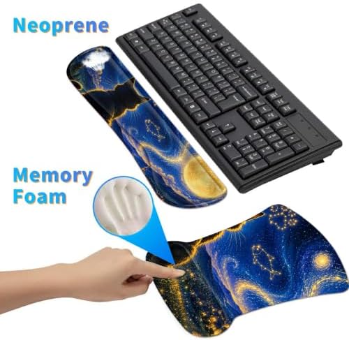 3-in-1 Ergonomic Memory Foam Keyboard Wrist Rest Pad Set, Constellation Cat