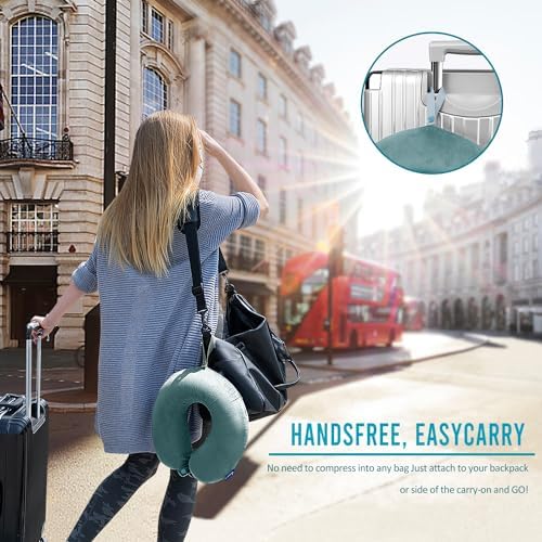 Fabuday Travel Neck Pillow Memory Foam for Airplane Traveling Gray Blue