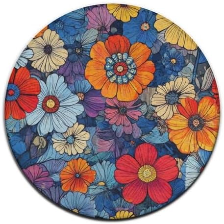Soft Round Yoga Carpet, Large Home Decor Mat, Non Slip Machine Washable Kitchen Office Circle Rug Boho Floral Blossom