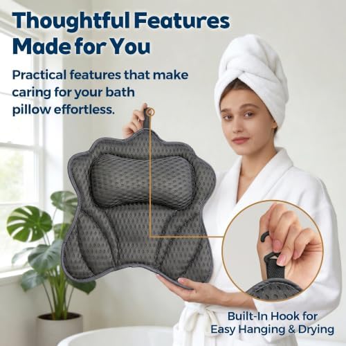 Bath Pillow for Tub,Bathtub Pillow with Thick Neck Cushion,Soft Tub Pillow for Head,Neck,Shoulder and Upper Back Support,Hot Tub and Spa,Dark Black