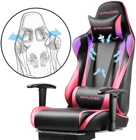 GTPLAYER Gaming Chair with Footrest, Ergonomic Computer Game Desk Chair, Reclining Gaming Chair Seat Height Adjustment, Swivel Rocker with Headrest and Lumbar (Colorful)