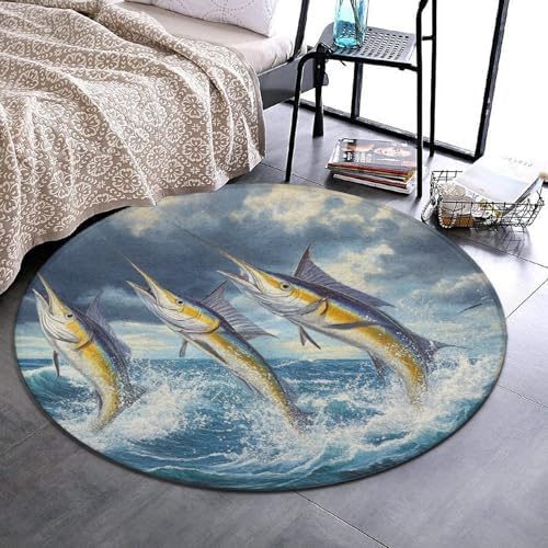 Home Decor Non Slip Kitchen Office Circle Rug, Machine Washable Modern Round Area Rug, Room Sofa Yoga Soft Round Carpet Whimsical Fish Painting, 24inch