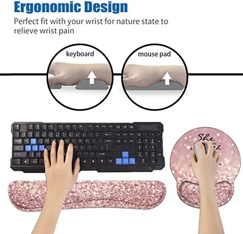 Keyboard Wrist Rest and Mouse Pad Wrist Support Set with Coasters, Bible Verse Proverbs 31:25 Wrist Mouse Pad with Non-Slip PU Base for Home Office Working Studying Easy Typing & Pain Relief
