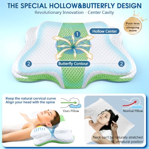 CHxxy Memory Foam Pillows, Cervical Pillow for Neck & Shoulder Pain Relief