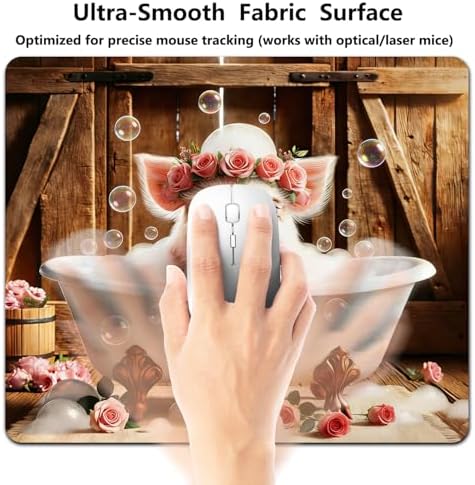 9.5x7.9 Inch Office/Gaming Mouse Pad, Lovely Whimsical Piglet in Bathtub Adorable Floral Pig Sweet Farmhouse Bath Time, Cute Anti-Slip Mat for Desk Decor