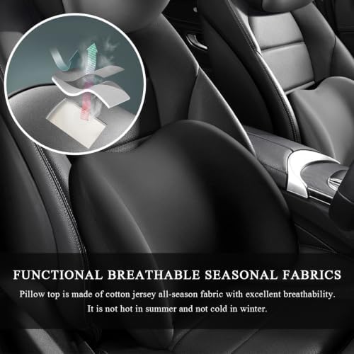Car Lumbar Support Cushion, Ergonomic Memory Foam Car Back Support w/Removable Cover, Universal Breathable Lumbar Cushion Back Support Pillow with Adjusatble Strap (Black)