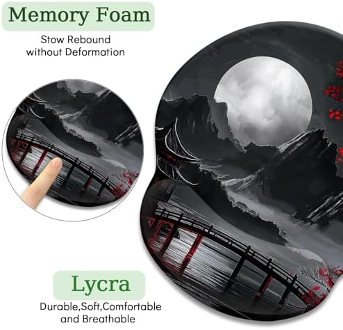 LIMKRIAN Mouse Pad with Gel Wrist Rest, 9.8 x 8.6 in, Japanese Full Moon