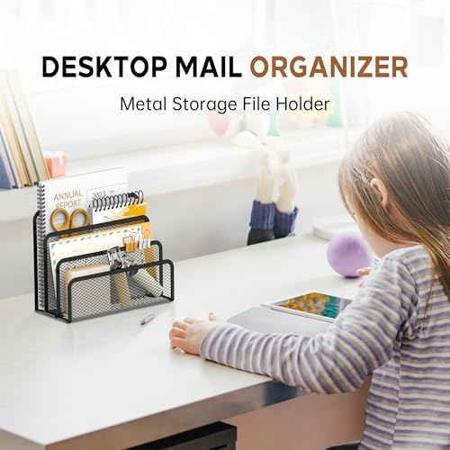 Mail Organizer Countertop for Desk, Mail File Holder with 3-Slot, Black