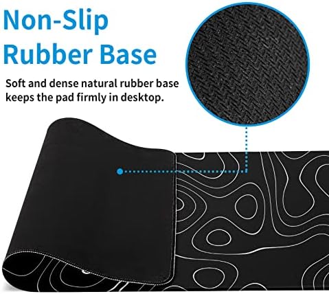 Large Topographic Map Gaming Mouse Pad for Desk Black Desk Pad with Non-Slip Rubber Base Stitched Edge Desk Organizers and Accessories Desk Decor