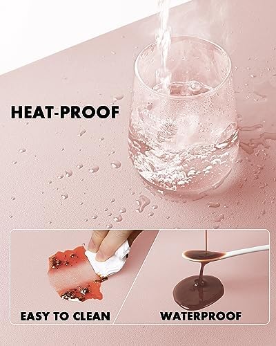 YSAGi Double-Sided Desk Pad, 35.4"x17"Leather Desk Mat, Eco Cork Desk Pad Protector,Large Mouse Pad,Waterproof Desk Blotter for Office/Home(Pink)