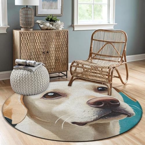 Men's Large Home Decor Mat, Soft Round Yoga Carpet, Non Slip Machine Washable Home Office Circle Rug Retriever Dog