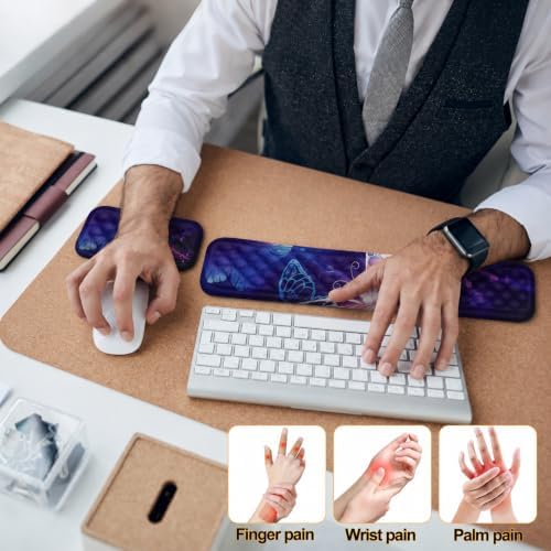 Keyboard Wrist Rest Mouse Wrist Support, Memory Foam Wrist Rest Pad for Computer Laptop, Ergonomic Wrist Cushion Support for Typing Pain Relief, Gaming Home Office, Butterfly