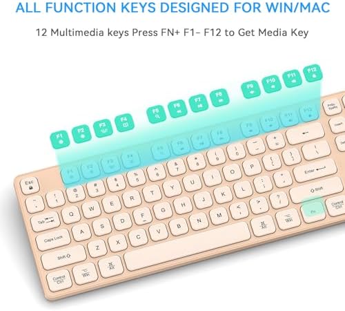 Rechargeable Wireless Keyboard for Mac and Windows, Ultra Slim 2.4GHz Full-Size Keyboard with Low-Profile Quiet Keys, Compatible with PC, Laptop, Windows 11/10/8/7 (Milk Tea)