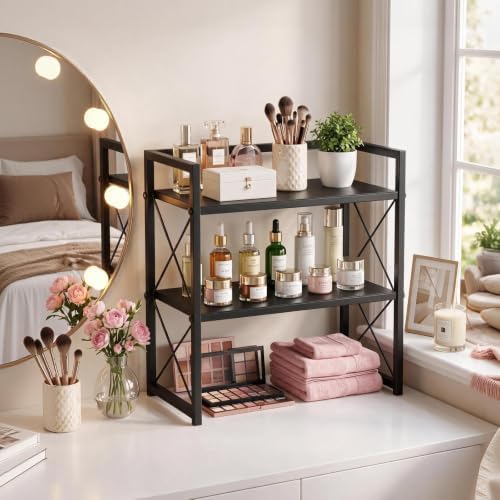 Adjustable Desktop Bookshelf, Metal Desk Shelf Organizer, Black