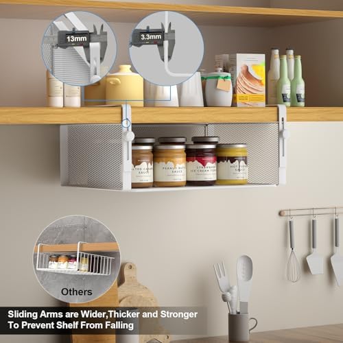 AmonHouseware 2Pack Under Shelf Basket,Adjustable Hanging Holder,White