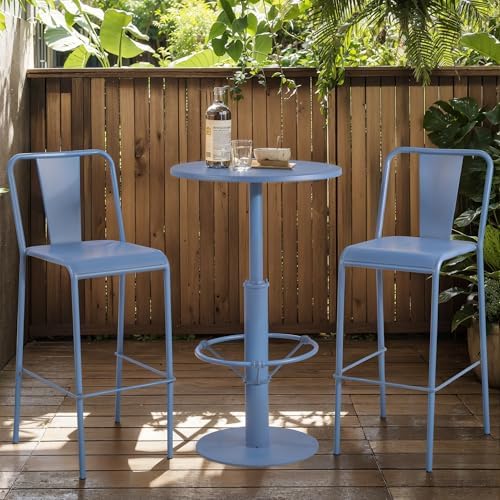 42" Tall Modern Industrial Bar Table-23.6" Dia Round Metal Top Bar Height Adjustable Standing Pub Table-Dining Room Bistro Table-Cocktail Use (Pigeon Blue)