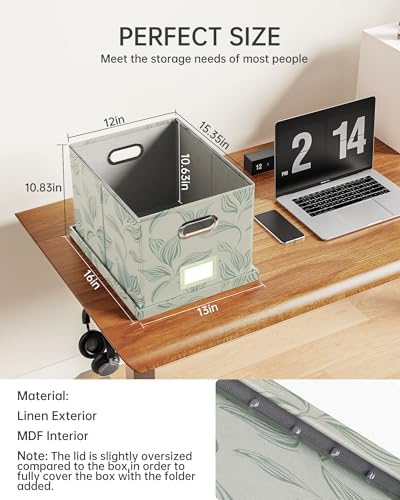 Oterri File Organizer with Lid, File Box, File Cabinet for Letter File Folder Storage, Hanging File Organizer for Office/Decor/Home,Document Organizer, 1 Pack,Leaf Gray-Box Only