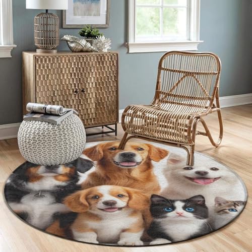 Circular Rugs Large Modern Round Area Rug Fashion Decor Mat for Home Office Puppies and Kittens