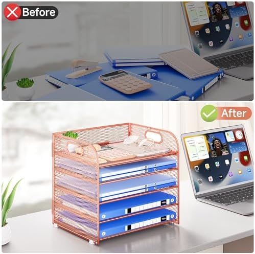 Paper Organizer Letter Tray with Handle Mesh 5 Trays