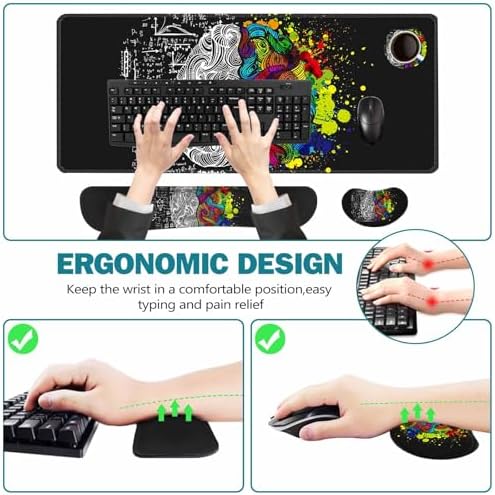 ToLuLu Extended Gaming Mouse Pad, Memory Foam Ergonomic Keyboard Mouse Wrist Rest Support Set, Large Desk Mat with Stitched Edges, Non-Slip Base Mousepad for Home Office Game, Left & Right Brain