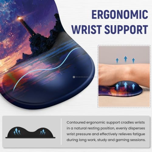 Ergonomic Mouse Pad with Wrist Rest, Gel Wrist Support, Sunrise