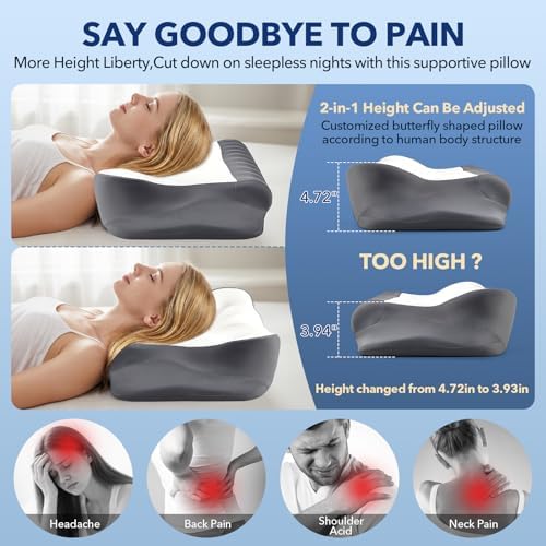 Orthopedic Memory Foam Pillows –Adjustable Cooling Neck Pillow, Cervical Support Pillow for Neck Pain Relief, Cervical Pillow for All Sleep Positions, Ergonomic Pillow