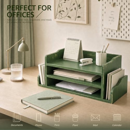 Wood Desk Organizer: File Organizer for Office Desk & Study, Green