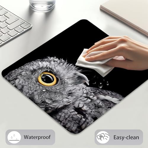 Stunning Close-Up Owl with Golden Eye Print Mouse Pad, Stitched Desk Mat