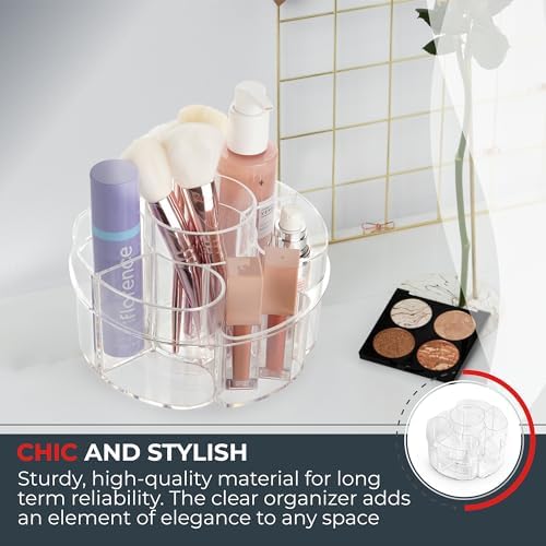 Masirs Small 360 Rotating Makeup Organizer, 5 Compartments, Round Clear