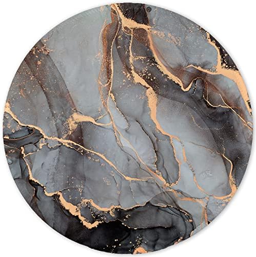 ITNRSIIET Round Mouse Pad with Stitched Edge Premium-Textured Waterproof Non-Slip Rubber Base Desktop Protection Mat Diameter 8.7 inches, Black Grey Marble