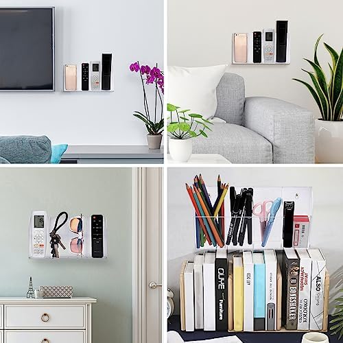 Hipiwe Wall Mount Remote Control Holder, 4-Slot Acrylic TV Remote Caddy